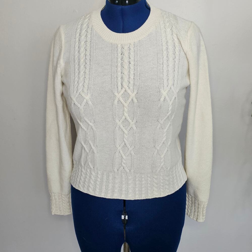 Banana Republic Cream Cable Knit Merino Wool Alpaca Sweater M Cropped